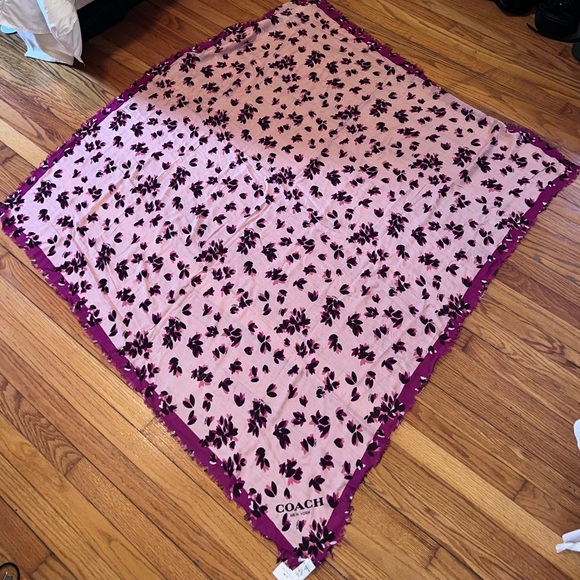 Coach Accessories - Coach Scattered Leaves Blush Oversized Scarf